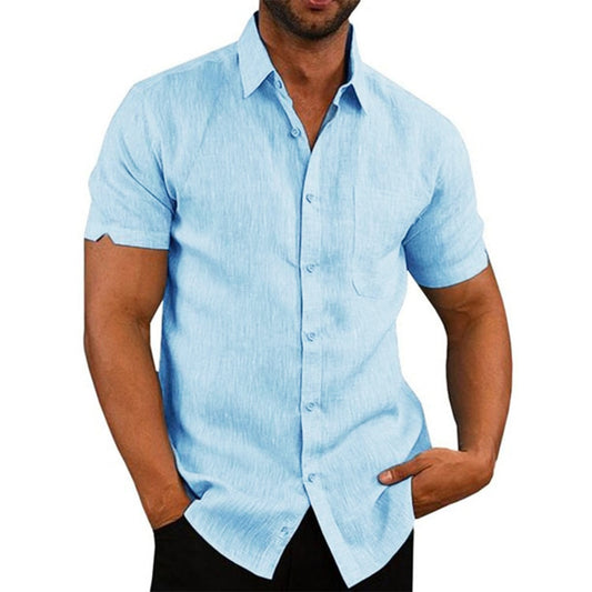 Cotton Linen Men's Short-Sleeved Shirts - Riff Stocks